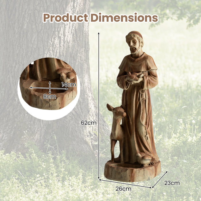 62cm St. Francis Statue with Bird Feeder Saint Francis of Assisi Garden Decoration-