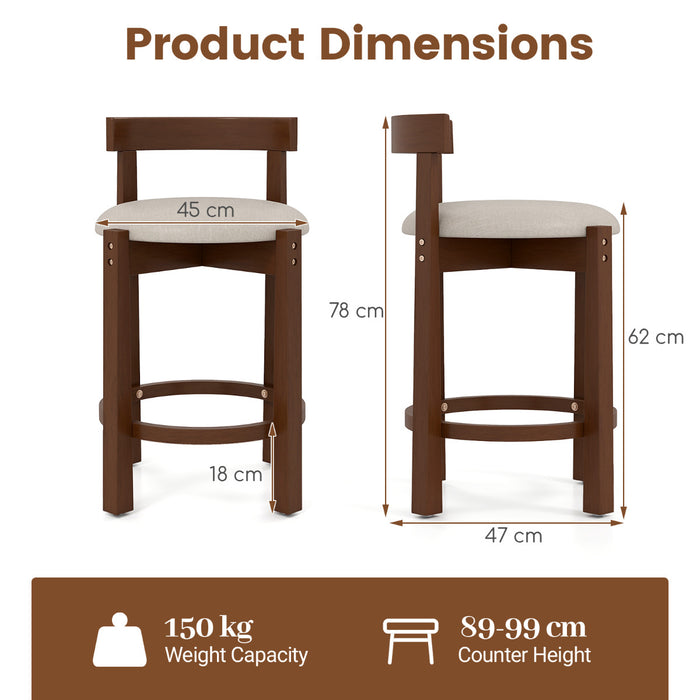 62cm Counter Height Bar Stools Set of 2 with Backrests and Footrests-Beige