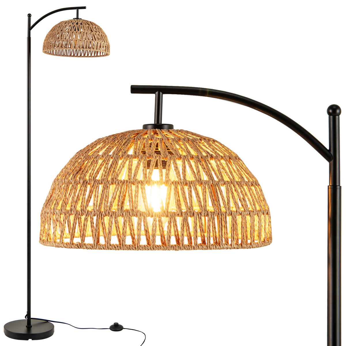 63 Inches Modern Arc Floor Lamp with Hanging Lampshade Bedroom-