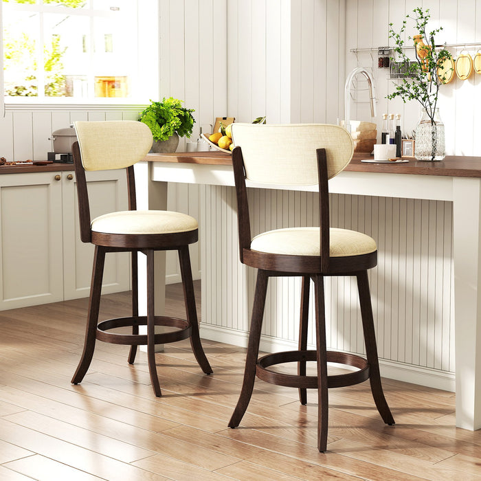 64/77CM Counter Height Chairs Set of 2 with Padded Seat and Backrest-Brown-Size 2