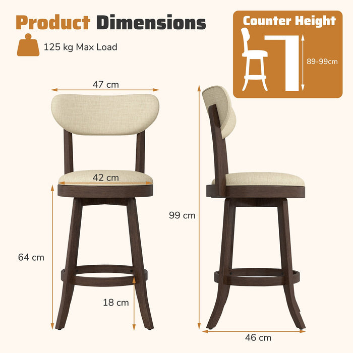 64/77CM Counter Height Chairs Set of 2 with Padded Seat and Backrest-Brown-Size 2