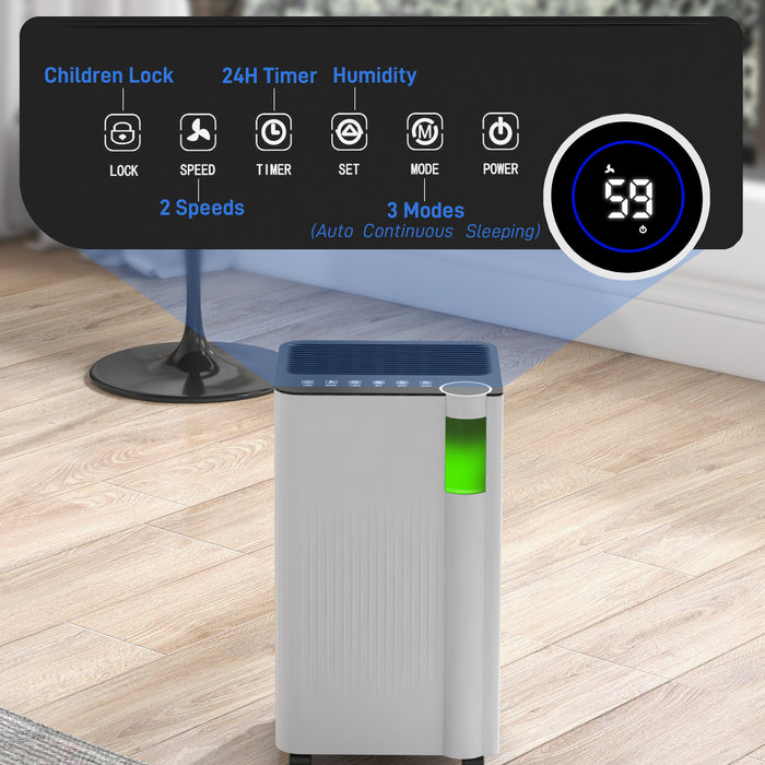 HOMCOM 12L/Day Dehumidifier with Continuous Drainage, 2L Water Tank, 24H Timer, Digital Humidity Display, Filter, Auto Defrost, Children Lock, Dehumidifier for Home Damp, Bedroom, Laundry Drying