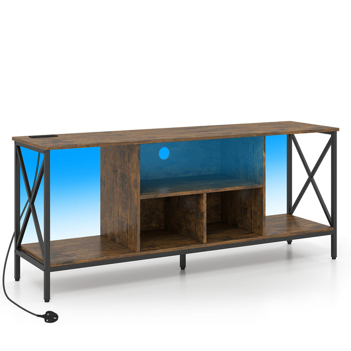 65 Inch TV Stand with LED Lights & Open Storage Shelves for Living Room Bedroom-Black