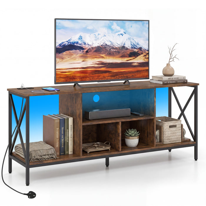 65 Inch TV Stand with LED Lights & Open Storage Shelves for Living Room Bedroom-Black