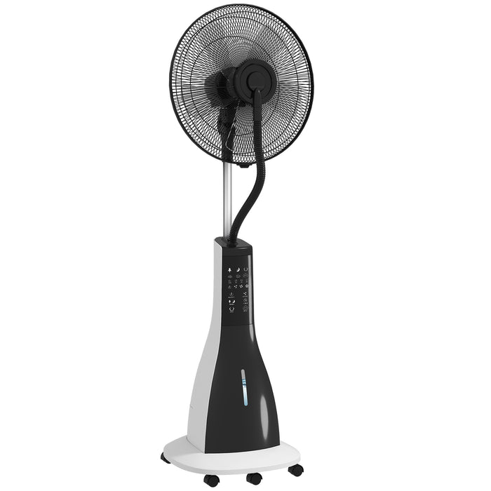 HOMCOM Pedestal Fan with Water Mist Spray, Spray Misting Fan with 75° Oscillation, Tilt Head, 3 Speeds, 3 Modes, 3 Mist, 3L Water Tank, Wheels, for Home, 125 cm
