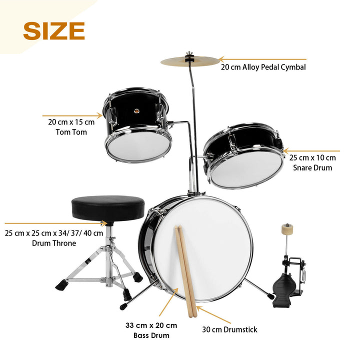 Children's Drum Set with a Pair of Hardwood Drumsticks and Cushioned Stool-