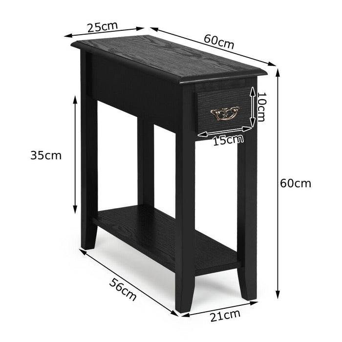 2-Tier Bedside Table with Drawer and Storage Shelf-White