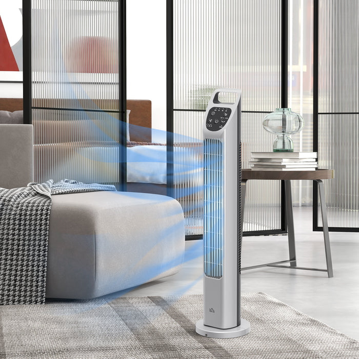 31" Oscillating Tower Fan with Remote - 4-Hour Timer, 3 Speeds & Modes, Quiet Floor Standing Cooling Device - Ideal for Home, Bedroom, Office Use in Silver
