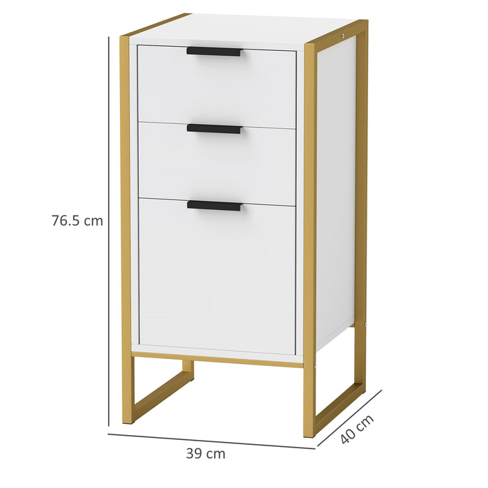 HOMCOM Bedroom Chest of Drawers, Industrial 3-Drawer Dresser, Storage Drawers Unit with Metal Frame for Living Room, White