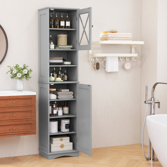 67 Inch Floor Storage Bathroom Cabinet with 5 Adjustable Shelves-