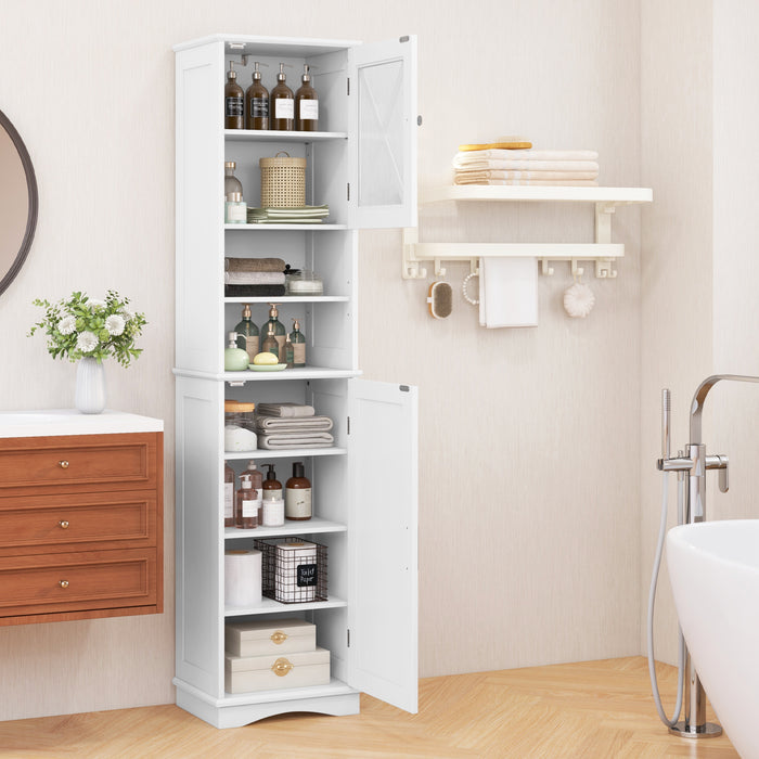 67 Inch Floor Storage Bathroom Cabinet with 5 Adjustable Shelves-