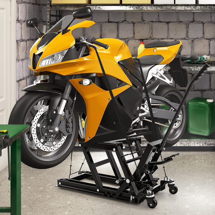 680KG Motorcycle Lift Jack with 4 Wheels and Footplates-