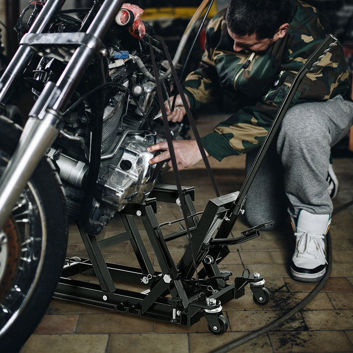 680KG Motorcycle Lift Jack with 4 Wheels and Footplates-