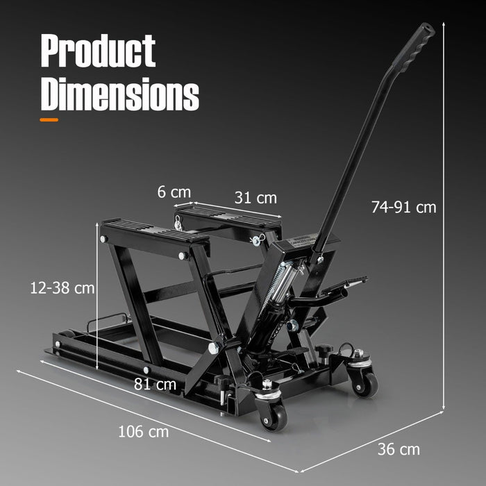 680KG Motorcycle Lift Jack with 4 Wheels and Footplates-