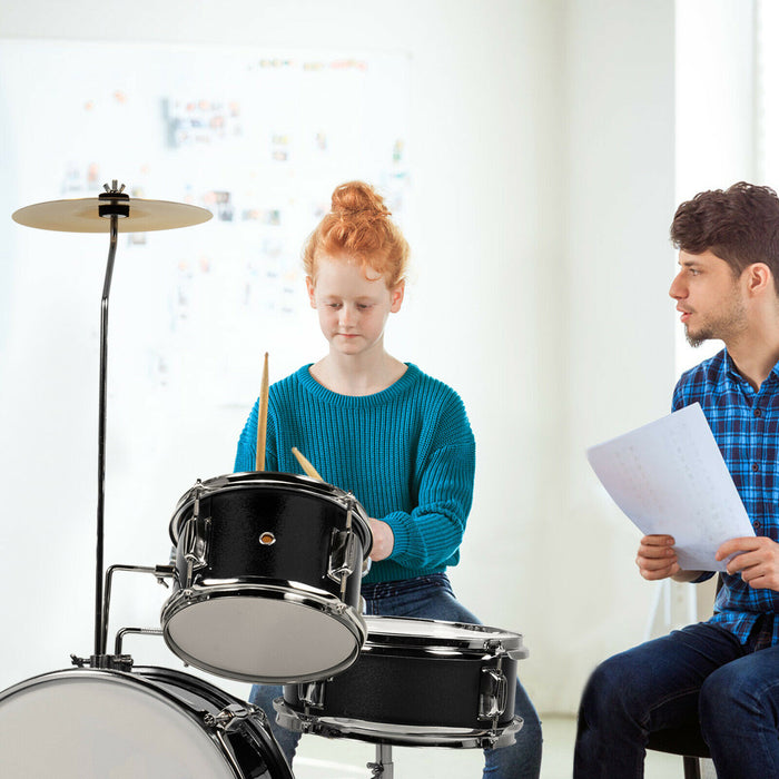 Children's Drum Set with a Pair of Hardwood Drumsticks and Cushioned Stool-