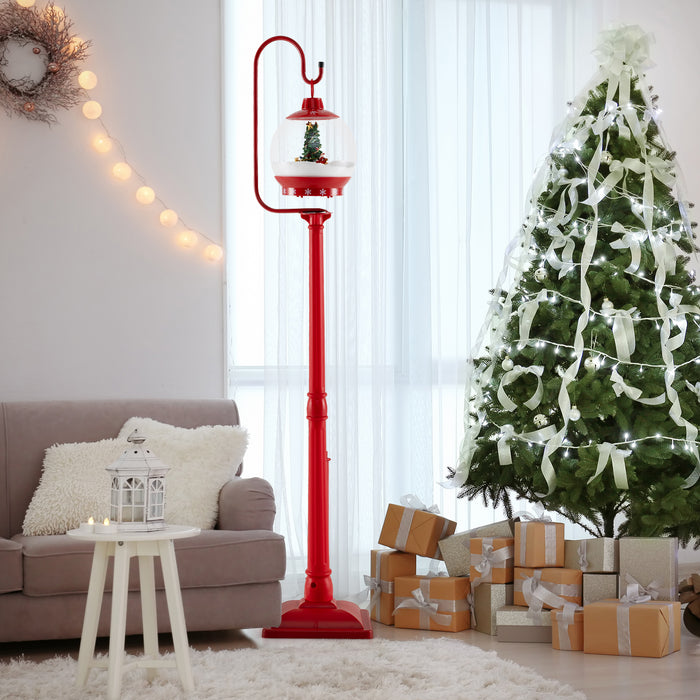 68 Inch Christmas Lamp Post with Sound-Activated Snow Globe Lantern-