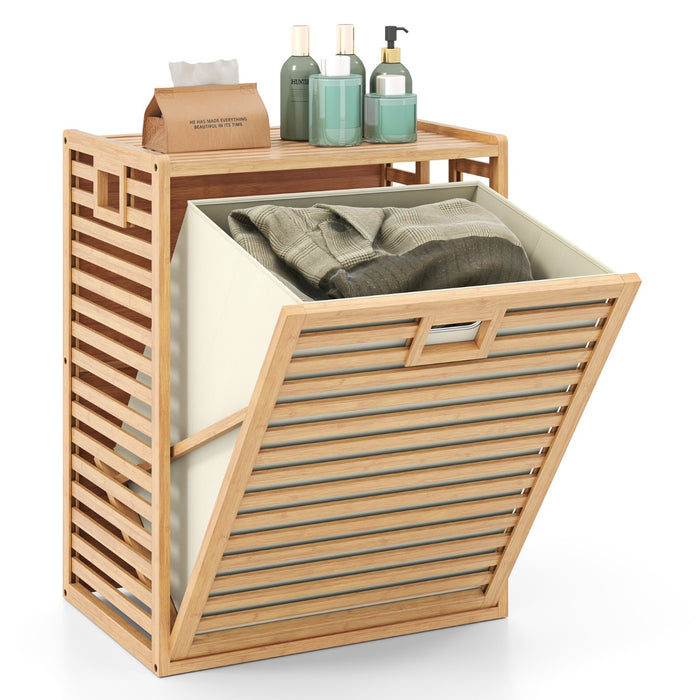 68 L Bamboo Tilt-out Bathroom Laundry Hamper with Foldable Bin-