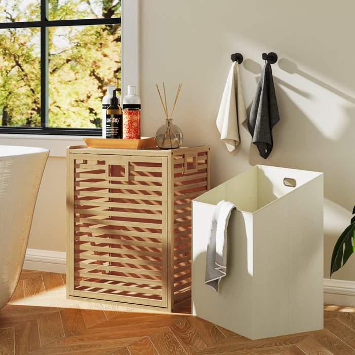 68 L Bamboo Tilt-out Bathroom Laundry Hamper with Foldable Bin-