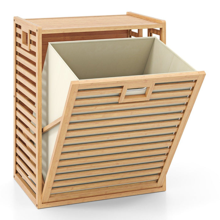 68 L Bamboo Tilt-out Bathroom Laundry Hamper with Foldable Bin-