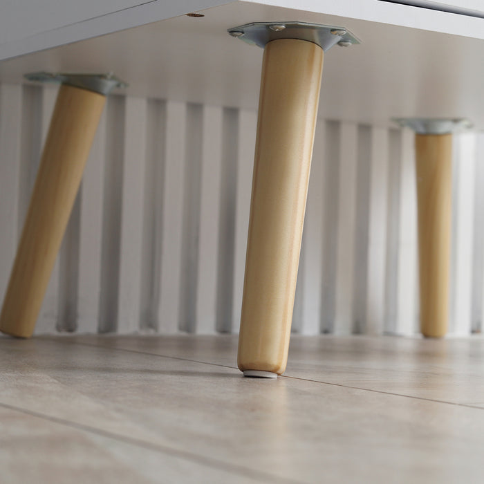 HOMCOM Narrow Sideboard Storage Cabinet, Free Standing Accent Cupboard with 3 Drawers, 2 Open Shelves for Bedroom, Living Room, Hallway, Light Grey