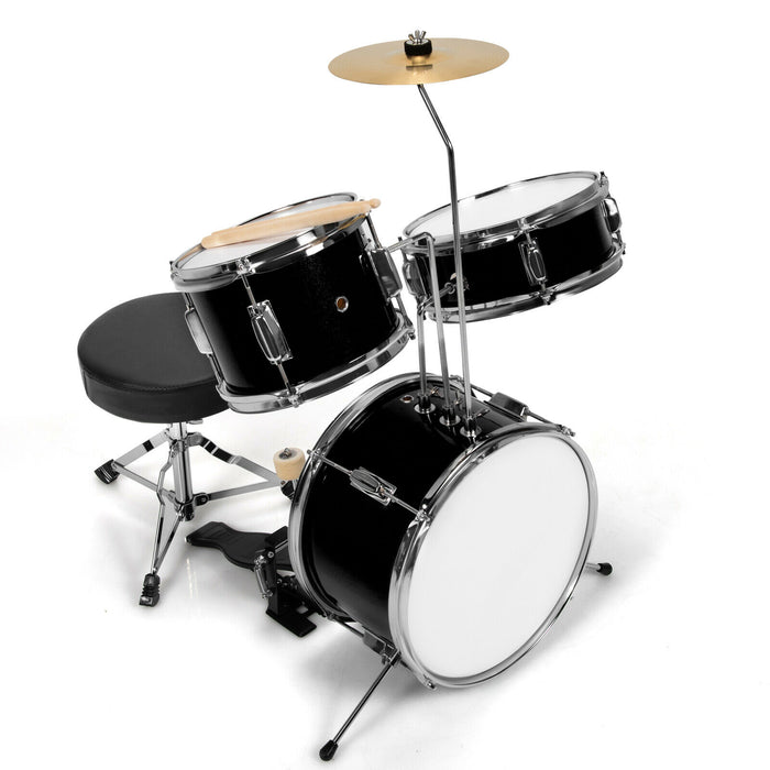 Children's Drum Set with a Pair of Hardwood Drumsticks and Cushioned Stool-