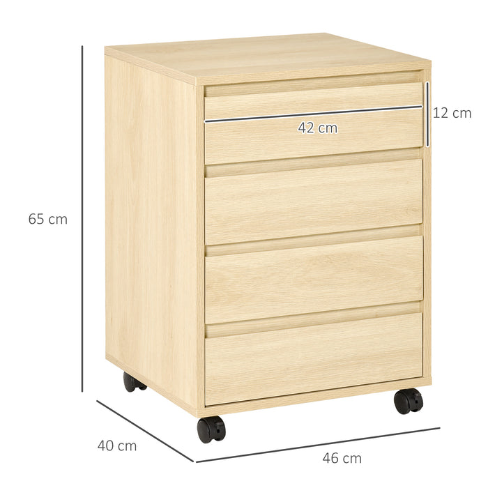 HOMCOM Four-Drawer Office Filing Cabinet, with Wheels - Natural
