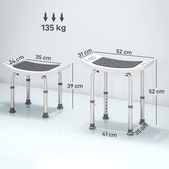 HOMCOM Shower Chair, Adjustable Height Shower Stool with Aluminium Frame and Non-Slip Feet, Bathtub Stool Seat with Padded Seat for Elderly Disabled Handicap, Grey
