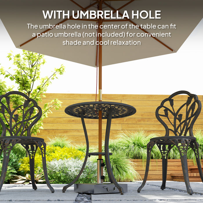 Outsunny 3 Piece Patio Bistro Set for 2, Outdoor Aluminium Garden Table and Chairs with Umbrella Hole for Balcony, Bronze Tone