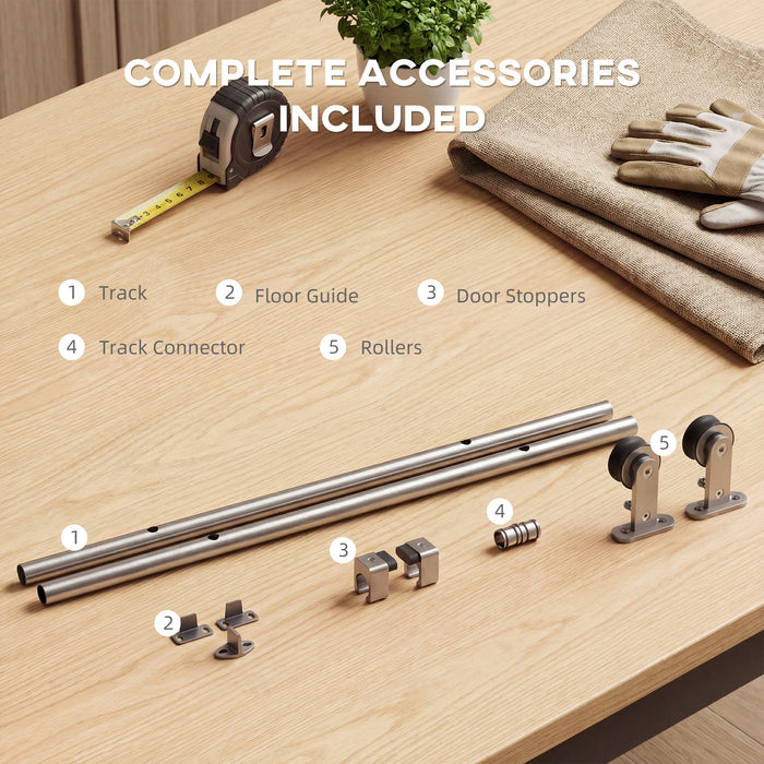 HOMCOM Sliding Door Hardware Kit Smooth Quiet 304 Stainless Steel for 200cm Track Sliver Tone