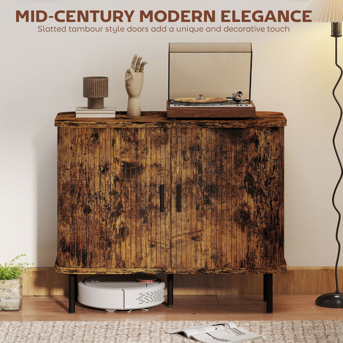 HOMCOM Mid-Century Sideboard Cabinet, Nightstand, Accent Console with Tambour Doors, Rustic Brown