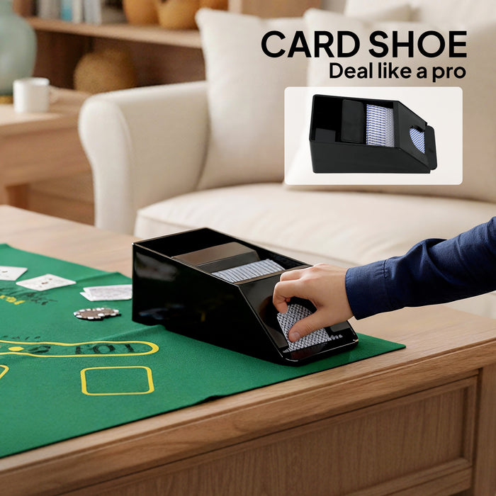 SPORTNOW 300-Piece Poker Chips Set with Card Shuffler, Card Shoe, Case, Casino Texas Holdem Poker Set with Mat, Silver Tone