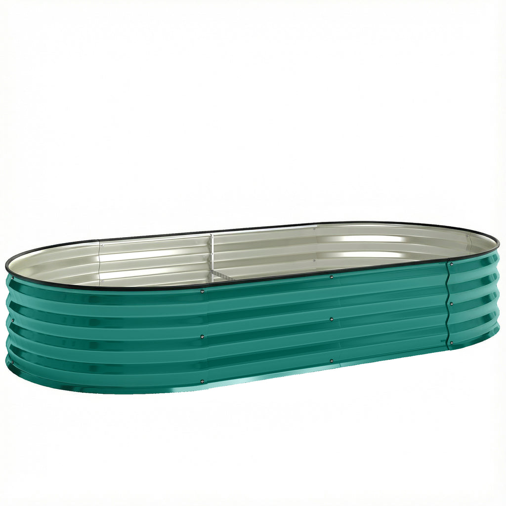 Outsunny Galvanised Raised Garden Bed, Metal Planter Box with Safety Edging, for Flowers, Herbs, Succulents, Light Green