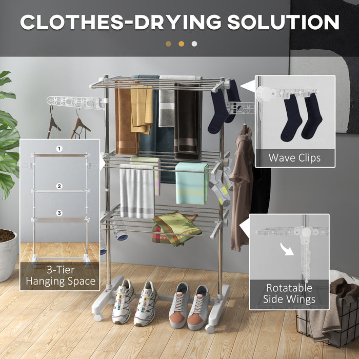 HOMCOM 3 Layers Folding Cloth Hanger Stand-White/Silver | Aosom UK