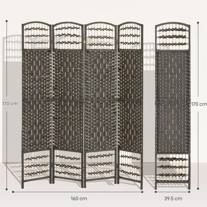 HOMCOM 4 Panel Folding Privacy Screen, Room Divider with Pine Wood Frame for Living Room and Office, Dark Grey