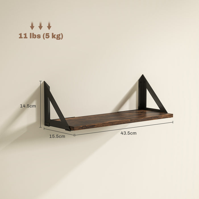 HOMCOM Set of 3 Wall Mounted Floating Shelves, Vintage Wall Shelves for Living Room, Entryway, Bedroom, Rustic Brown