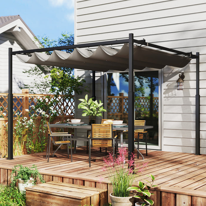 Outsunny 3 x 3(m) Garden Pergola with Retractable Roof and Magnetic Fixture, Outdoor Pergola Kit Sun Shade Canopy, UPF30+, 80mm Metal Column, Grey