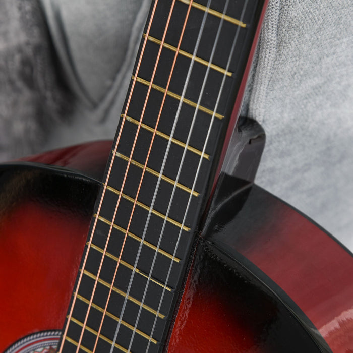 HOMCOM 36" 3/4 Beginner Acoustic Guitar Set, with Protective Case, Red