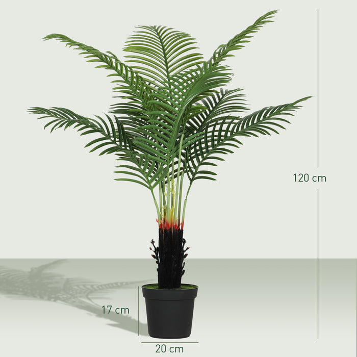 HOMCOM 120cm Artificial Areca Palm Tree with 9 PE Leaves, Decorative Artificial Plant with Plastic Pot and Flocked Soil, Fake Plant for Home Office Decor, Green