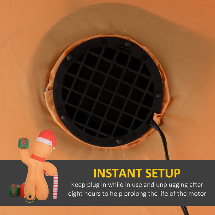 Outsunny 8FT Christmas Inflatable Gingerbread Man with Candy Cane and Three Gift Bags, Christmas Blow Up Outdoor LED Display for Garden Party