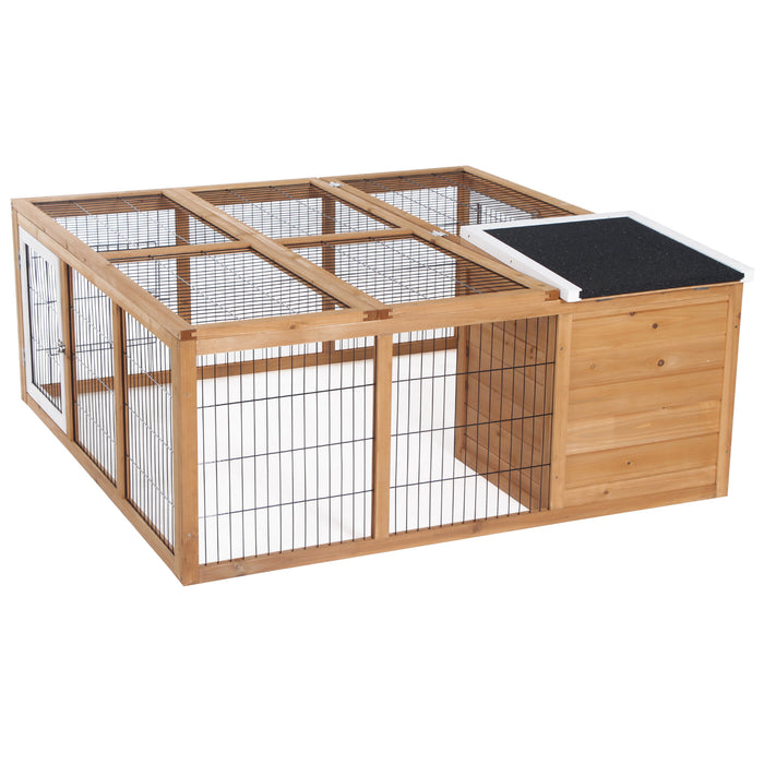 PawHut Rabbit Hutch Outdoor, Guinea Pig House, Bunny Run Cage with Openable Top for 1–2 Rabbits, 123 x 120 x 52cm, Yellow
