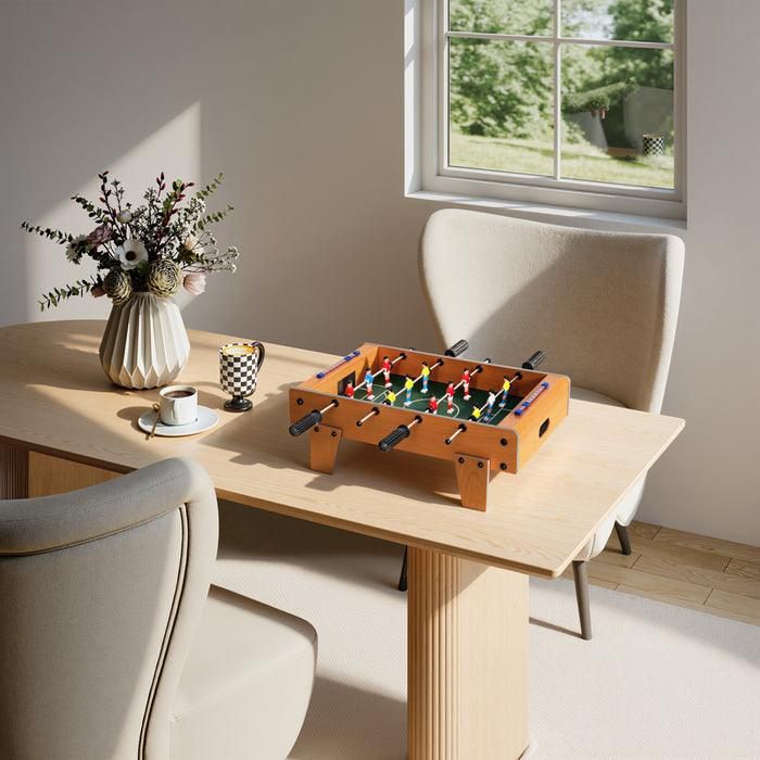SPORTNOW 20 in Table-top Football Table with Stainless Steel Rods, Compact Foosball Table for Kids and Adults, All-Inclusive Foosball Game Set for Indoor, Nature Wood Finish