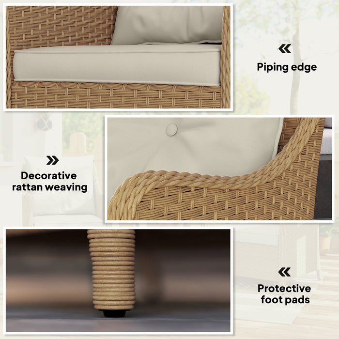 Outsunny Rattan Garden Chairs Set of 2, Outdoor Rattan Chairs with Cushions, Armrests and High Back, PE Wicker Garden Armchair with Steel Frame for Balcony, Porch, Beige