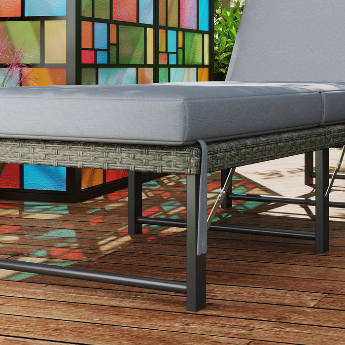 Outsunny Single Folding Rattan Sun Lounger, with Cushion - Grey