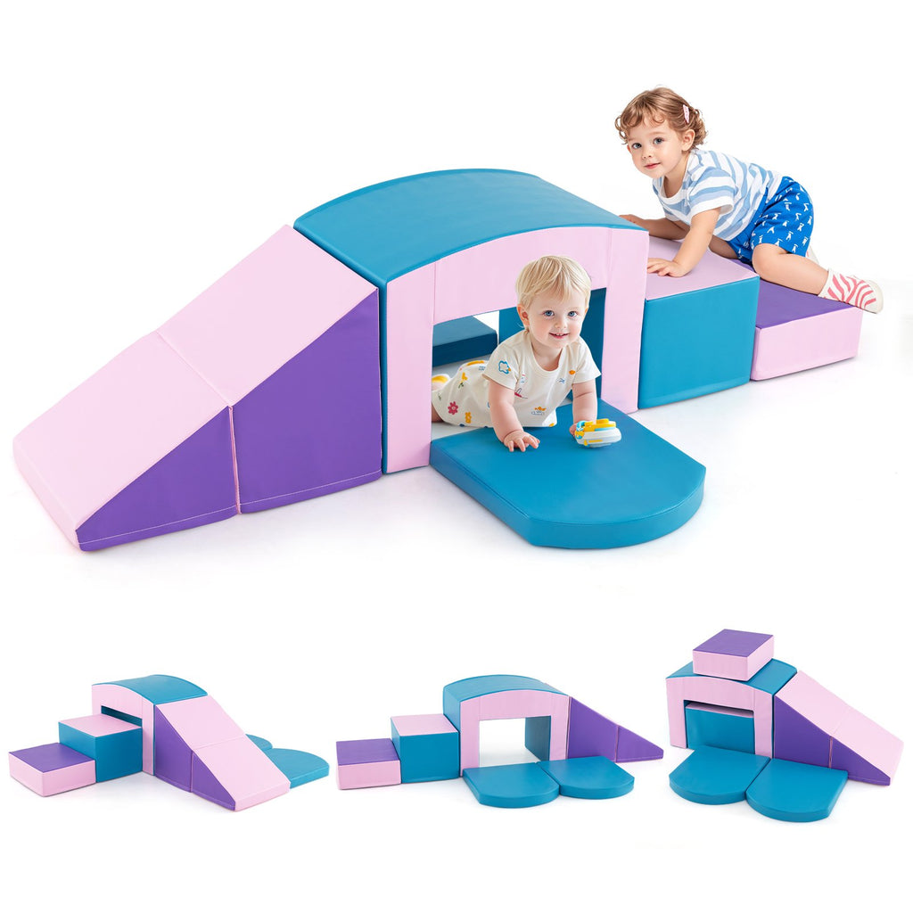 6 Pieces Foam Climbing Blocks Soft Play Climbing for Toddlers with Tunnel-