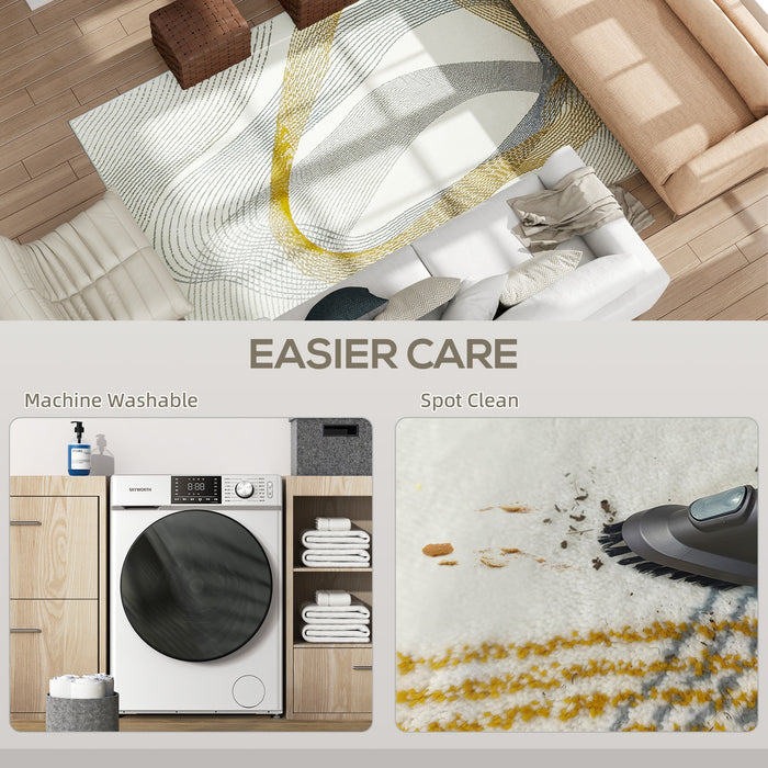 HOMCOM Modern Area Rug, Machine Washable Rug, Allergy-Friendly Floor Carpet for Living Room, Bedroom, Dining Room, Home Office, 230 x 160 cm, Cream White