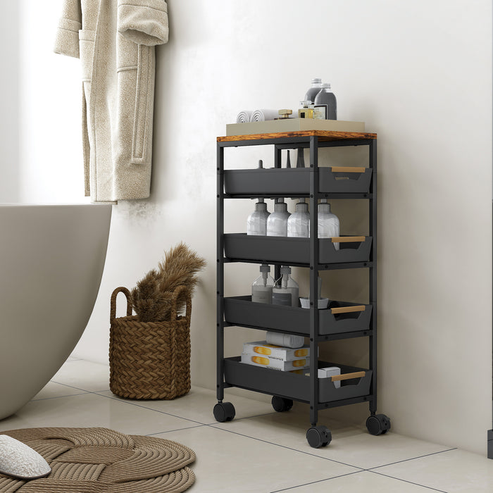 HOMCOM 5-Tier Storage Trolley on Wheels - Black