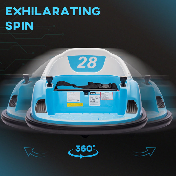 AIYAPLAY 360° Rotation Kids Bumper Car, 12V Waltzer Car with Remote Control, Dual Joysticks, Music Lights - Light Blue | Aosom UK