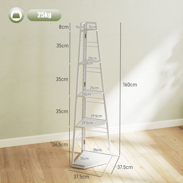 HOMCOM 5-Tier Corner Shelf - White