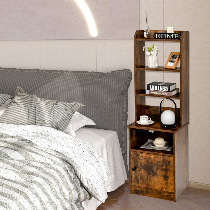 6-Tier Nightstand with Charging Station Tall with Shelf and Cabinet-White