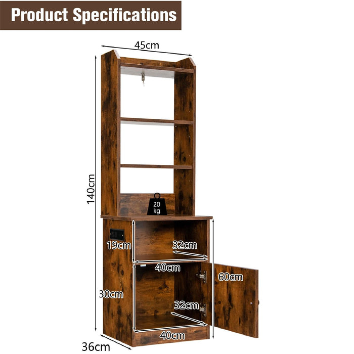 6-Tier Nightstand with Charging Station Tall with Shelf and Cabinet-White